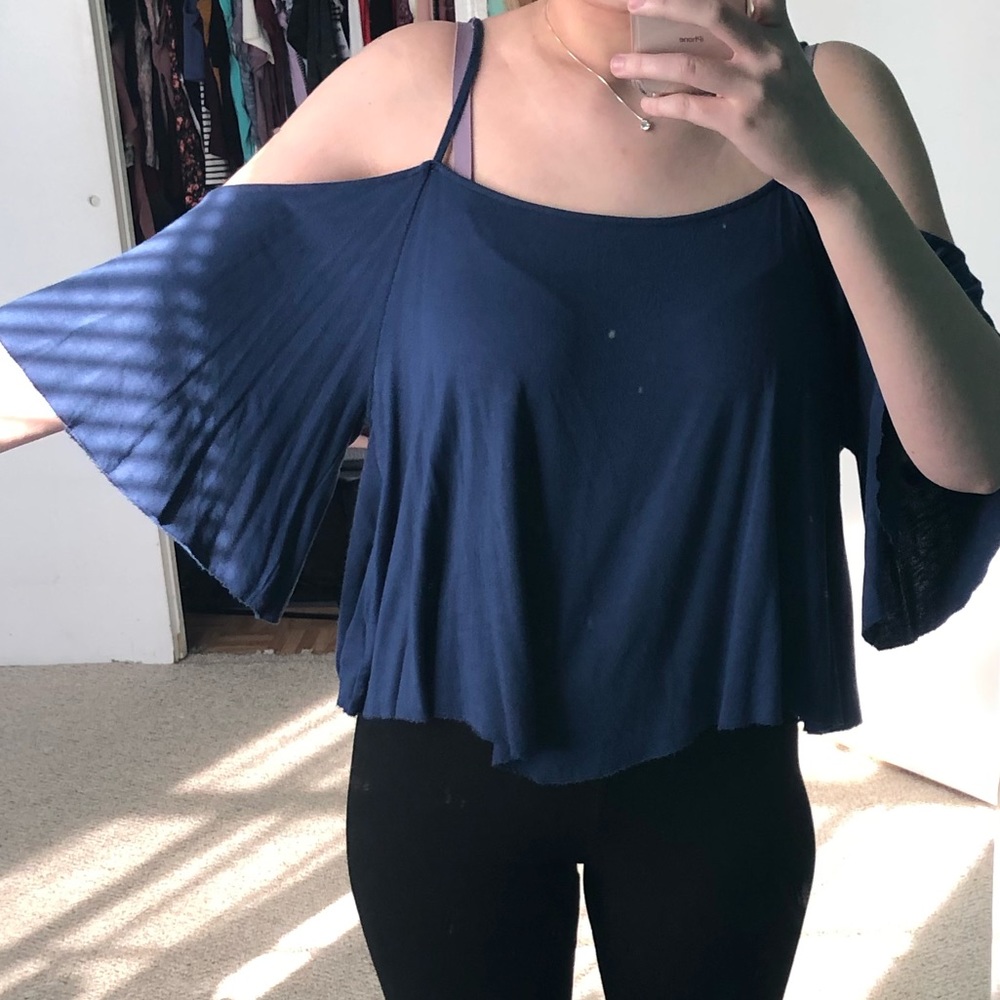 Blue off the shoulder shirt